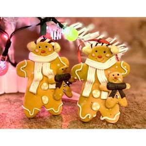 Vintage Gingerbread Christmas Tree Ornaments Pair of Two (2)